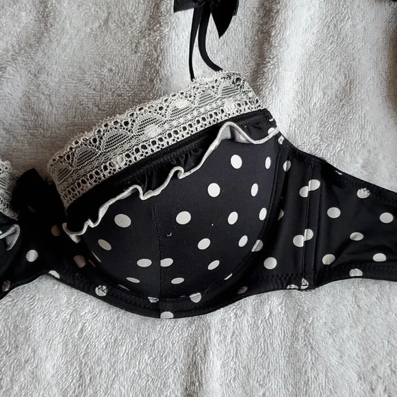 Lacy Black Polkadot Hunkemoller Bra Size 36B - Picture 2 of 4
